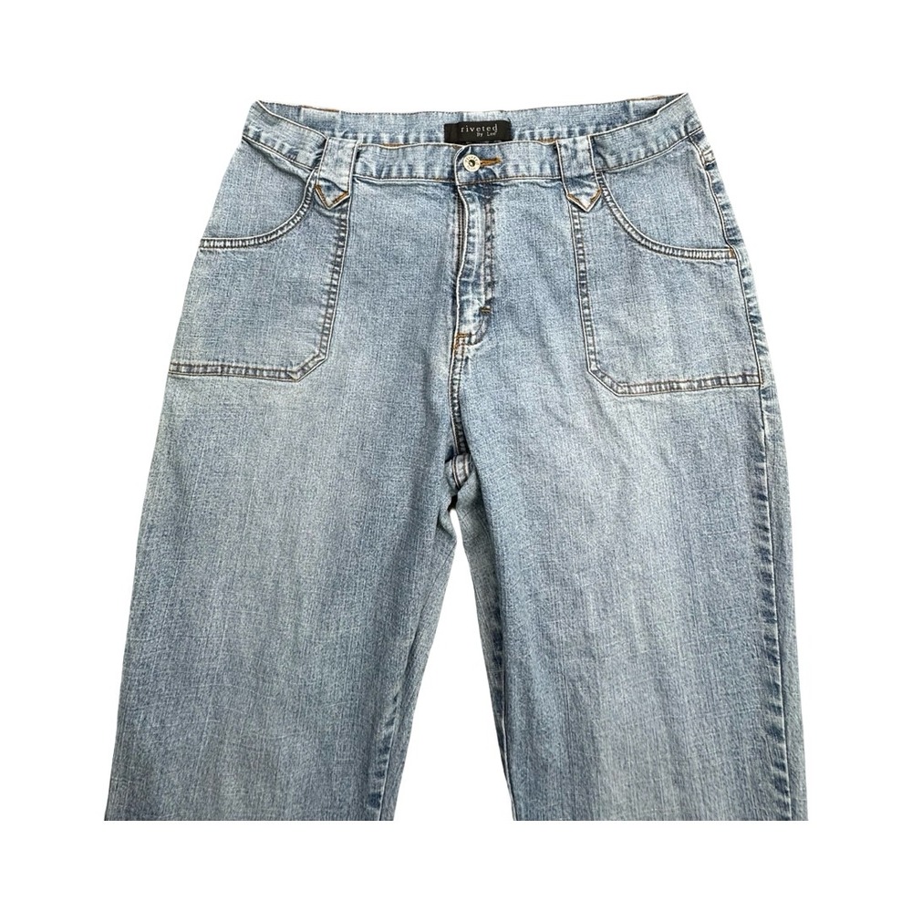 Lee Jeans Womens 16L Blue Riveted Flare Stretch Light Wash Patch Pocket Denim - Picture 10 of 12